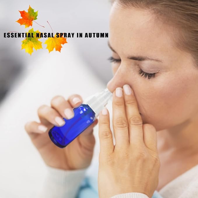 GIVAMEIHF Nasal Spray Bottle 8Pcs 1oz (30ml),Empty Nose Spray Bottle,Glass Nasal Spray Bottles with Funnel, Dropper,Label,Cobalt Blue Glass Press Spray Head Refillable Portable Fine Mist Travel Bottle