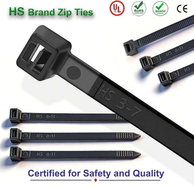 HS Durable Plastic Zip Ties 4 Inch (Bulk-1000 Pack) Small Tie Wraps Thin 18 Lbs Self-Locking Nylon Cable Ties for Electronics Organizer, Wire Zip Ties UV Rated Black