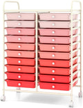COSTWAY 20-Drawer Rolling Storage Cart, Utility Storage Organizer Cart | For Tools, Scrapbook, Paper, Craft, Multipurpose Storage Trolley on Wheels for Home Office School (Mixed Pink)