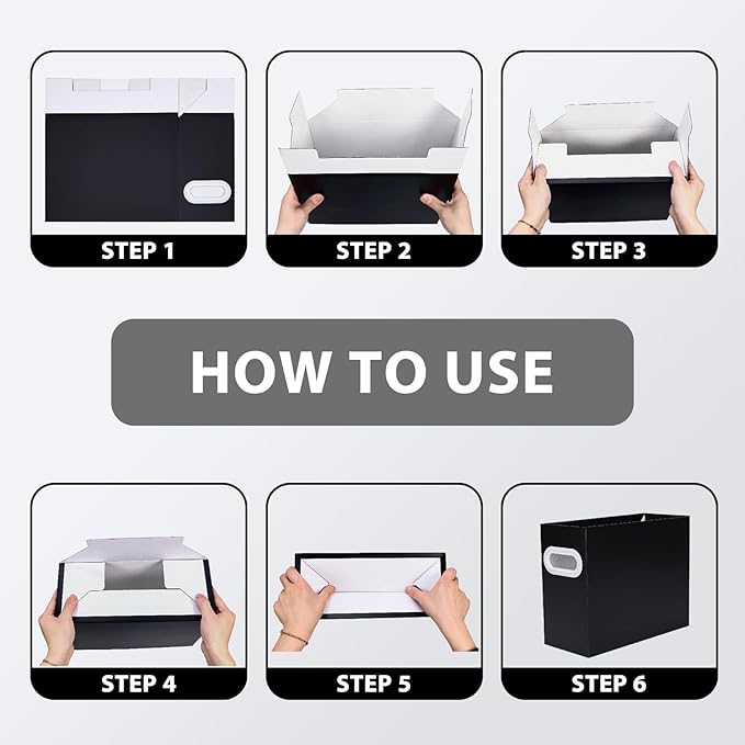 Hanging File Organizer Box, 3 Pack Black Cardboard File Folder Holder for Letter Size, Portable Desk Document Storage with Handles, for Office,Home,School