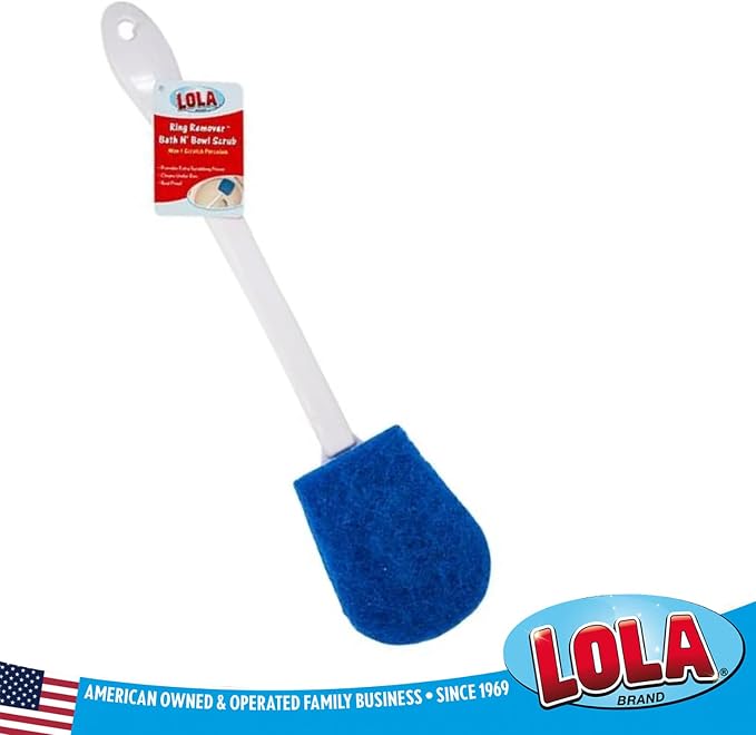 LOLA Bath & Toilet Bowl Scrubber Brush w/Comfort Handle & Hang Hole. Non-Scratch, Removes Rings w/Scrubbing Pad, 1 Pack