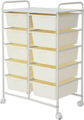 Ytaoka Rolling Cart with 10 Drawers, Plastic Drawer Cart with Metal Frame, Multipurpose Art Craft Cart Organizer with Wheels, Utility Cart with Drawers for Home, Office, School, White