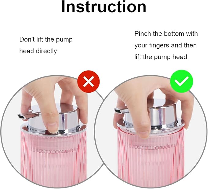 Foaming Soap Dispenser, Glass Foam Hand Soap Dispenser with Pump, 14 Oz Bathroom Refillable Liquid Lotion Pump Ribbed Bottle Container for Kitchen Countertop Decor (1, Pink Silver)
