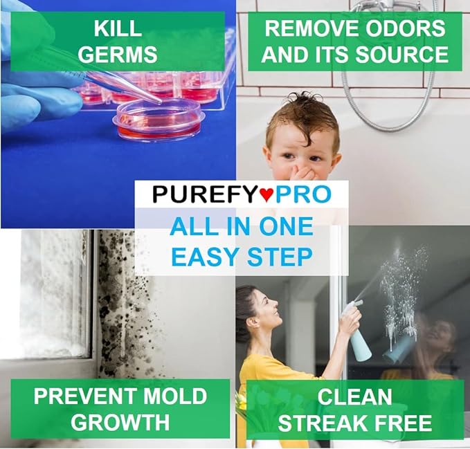 Purefypro Disinfectant Spray (4oz, 1pk) - Kills 99.9999% MRSA, E Coli, Norovirus, Flu and Hepatitis Viruses, HIV Virus, Viruses, VRE, Drug Resistant Germs, Fungi, No Rinse, No Residue