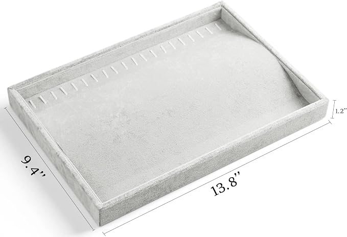 Stratalife 20 Hooks Necklace Organizer Tray, Stackable Jewelry Organizer for Women, Velvet Jewelry Display Storage Tray for Necklace Bracelet, 13.8" x 9.4" x 1.2", Grey