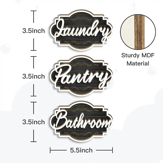 Putuo Decor Bathroom Pantry Laundry Wall Sign Set Wooden Room Label Decor Rustic Farmhouse Style For Home Kitchen Hallway Apartment Laundry Room