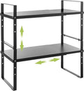 Across-Star Expandable Cabinet Shelf Organizer Rack, Stackable Kitchen Counter Storage Shelves Stand, Adjustable Height Pantry Shelf Spice Rack (Black, 2 Pack)