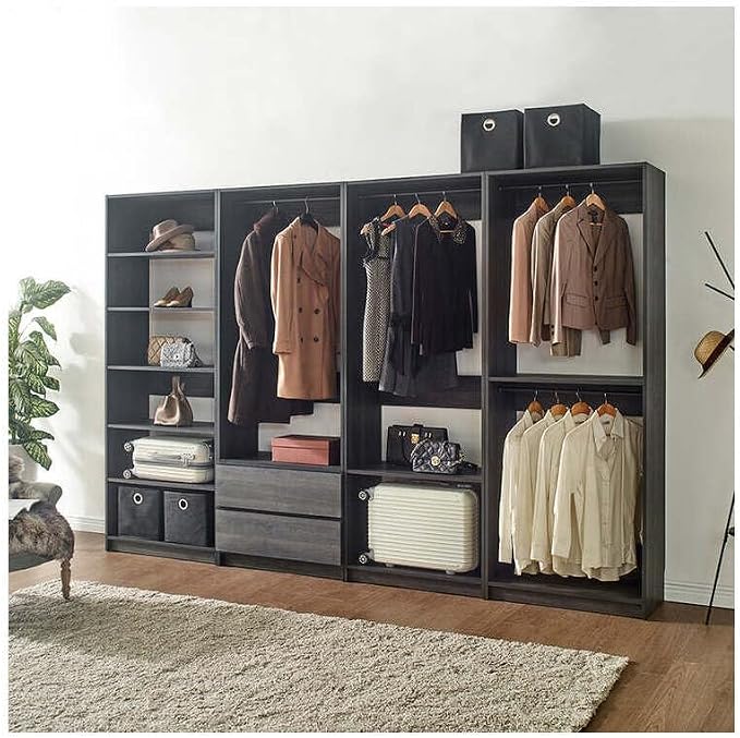 Maykoosh Closet System Organizer - Customizable Walk-in Wardrobe Storage Black/Model ECBA 4 Closet