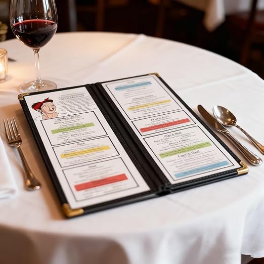 Goodsmart Restaurant Menu Covers - 25 Pack Black 2 Pages / 4 Views 4.25" x 14", Top-Loading Vinyl Menu Holders with Clear Sleeves, Double-Stitched Edge, Leather-Style Café Covers with Gold Corners