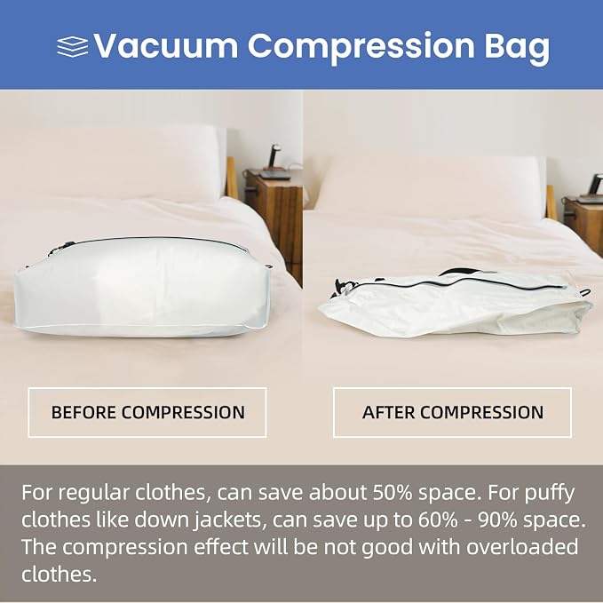 BAGAIL TPU Vacuum Bag for Travel, Reusable Compression Bag with IPX8 Waterproof Zipper, Save Space for Suitcase, Backpack and Carry on (Cream, ExtraLarge, With Pump)
