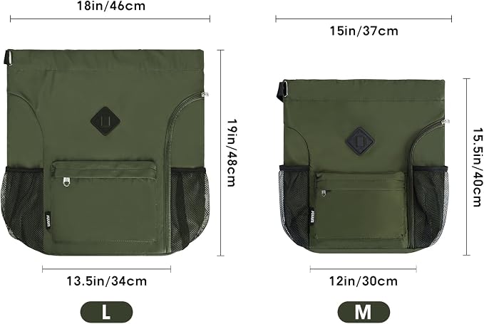 WANDF Drawstring Backpack with Shoe Compartment, Sports Gym Bag | Multi-Pocket Storage, Water-Resistant Fabric, Cinch String Bag