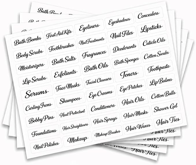225 Pcs Bathroom Beauty Makeup Care Labels, 45 Designs Clear Home Organization Labels Household Container Storage Label for Bathroom Cosmetic Skincare Hair Care Organization Supplies