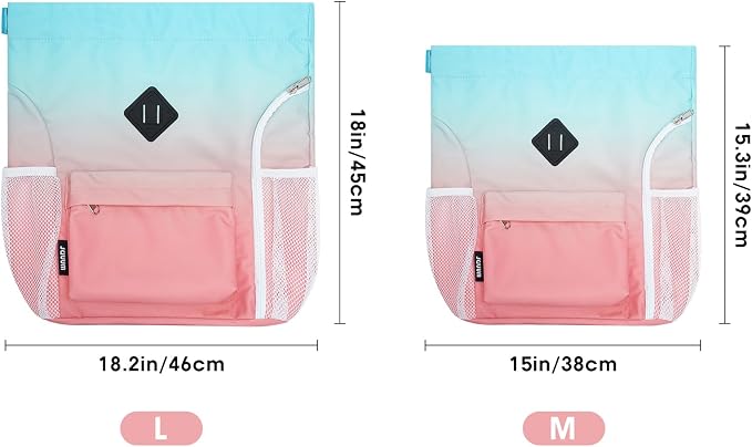 WANDF Drawstring Backpack with Shoe Compartment, Sports Gym Bag | Multi-Pocket Storage, Water-Resistant Fabric, Cinch String Bag