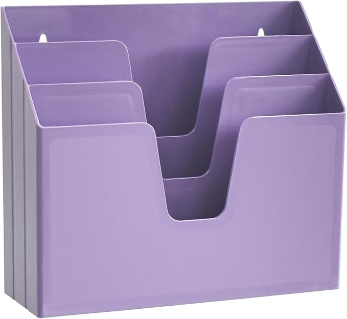 Acrimet Horizontal Triple File Folder Holder Organizer, Open Top Desktop Document Sorter for Letter Size Papers & Folders, Plastic (Solid Purple) | 3 compartments to separate and organize documents, folders and papers