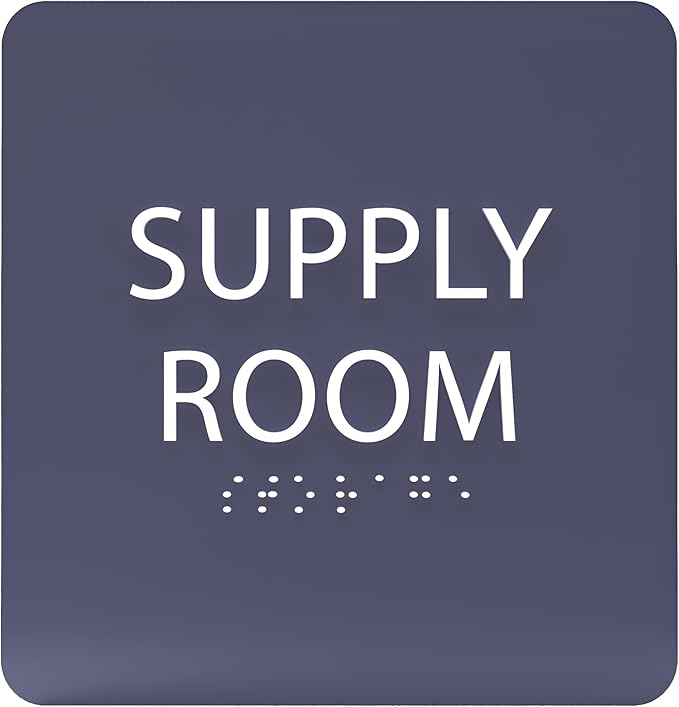 6" X6" Supply Room Sign - ADA Compliant Tactile Graphics Grade 2 Braille Text Acrylic Door Wall Signs - Stocking Tracking Monitoring Storage Room Sign for Office, School, Warehouse