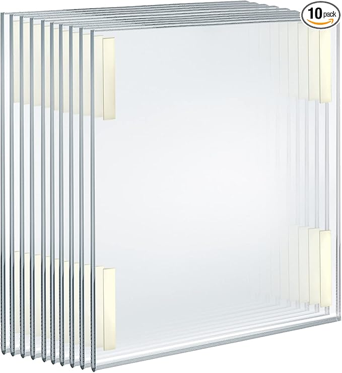 Azar Displays 122039 17-Inch W by 22-Inch H Wall Mount Acrylic Frame Pack of 10 - Clear Acrylic Wall Frame with Sticky Back - Floating Wall Sign Holder - Adhesive Office Sign - Frameless Picture Frame