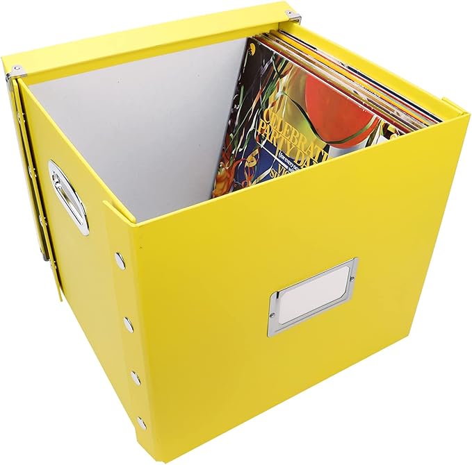 Snap-N-Store Vinyl Record Storage Box - 12" - 1 Pack- Crate Holds up to 75 Vinyl Albums - Yellow