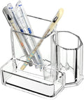 Sooyee Acrylic Desk Supplies Cosmetic Organizer Holder, 3 Compartment Office Desktop Caddy, Multi-function Pen Pencil Cup Phone Remote Control Stationery Storage Box for Home, School, Classroom, Clear | Acrylic Desk Supplies Cosmetic Organizer Holder, ...