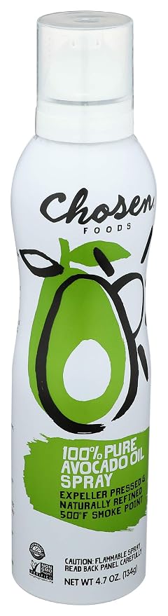 Chosen Foods 100% Pure Avocado Oil Spray, Keto Diet Friendly, Kosher Cooking Spray for Baking, High-Heat Cooking and Frying (6 oz) (Pack of 4)