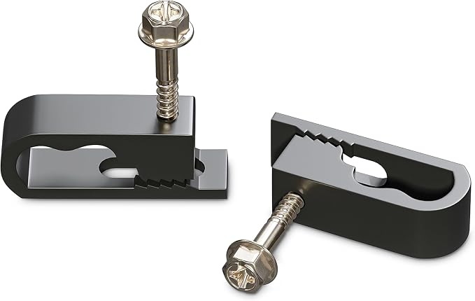 THE CIMPLE CO Dual Cable Clips with Screws - 1/2 Inch Coaxial Cable Clamps Outdoor - Exterior Cord Management for Coax, CAT Ethernet, Electrical Wire - Screw Clamps for Wires on Wall - 100 PCS, Black