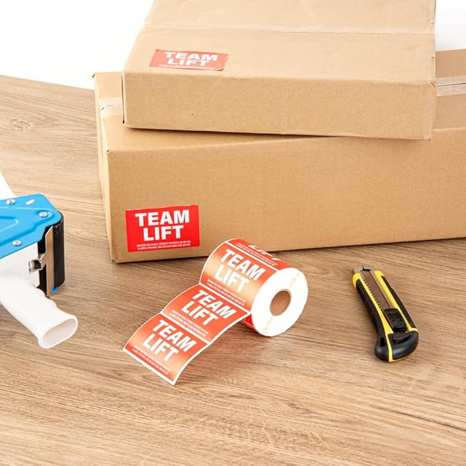 Restaurantware Label Tek 3 x 2 Inch Packaging Stickers 500 Premium Shipping Labels - Team Lift Sustainable Red Paper Inventory Stickers High-Visibility with Strong Adhesives