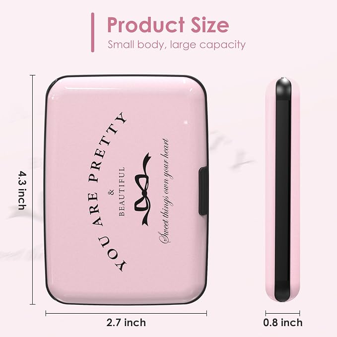 Credit Card Holder Pink, RFID Wallet Women Pocket Small Card Holder, You Are Pretty Travel Business Card Case Metal RFID Blocking Card Organizer for Women Men