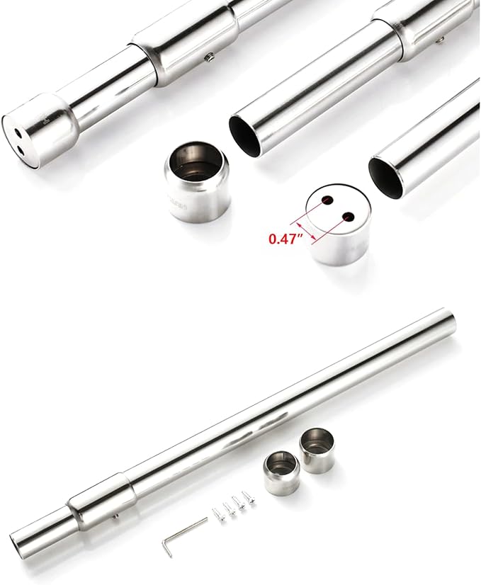 Hanging Closet Rod Heavy Duty with End Caps Adjustable Closet Rod 16-26 Inches Stainless Steel Silver Quantity-1pcs