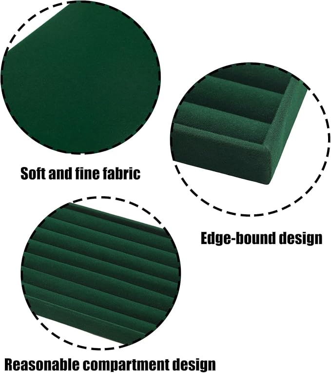 Velvet Jewelry Organizer Trays Dark Green Stackable Jewelry Storage Display Tray, 8 Rolls