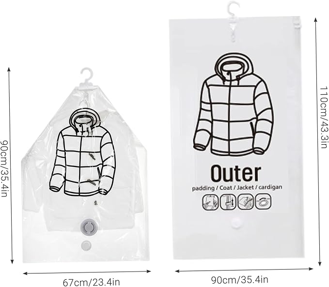 6PCS Hanging Vacuum Storage Bags for Clothes, Transparent Thick Reusable Space Saver Bags for Suits, Dresses, Jackets, Coats, Wardrobe Organizer