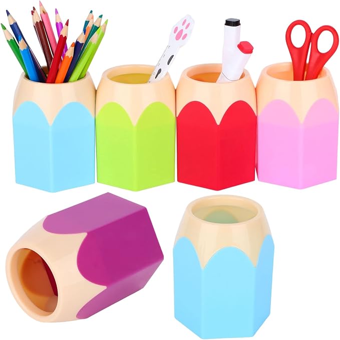 6pcs Pencil Shaped Pen Holders, Cute Desktop Pen Cup & Makeup Brush Container - Creative Stationery Storage for Office & Home Decoration
