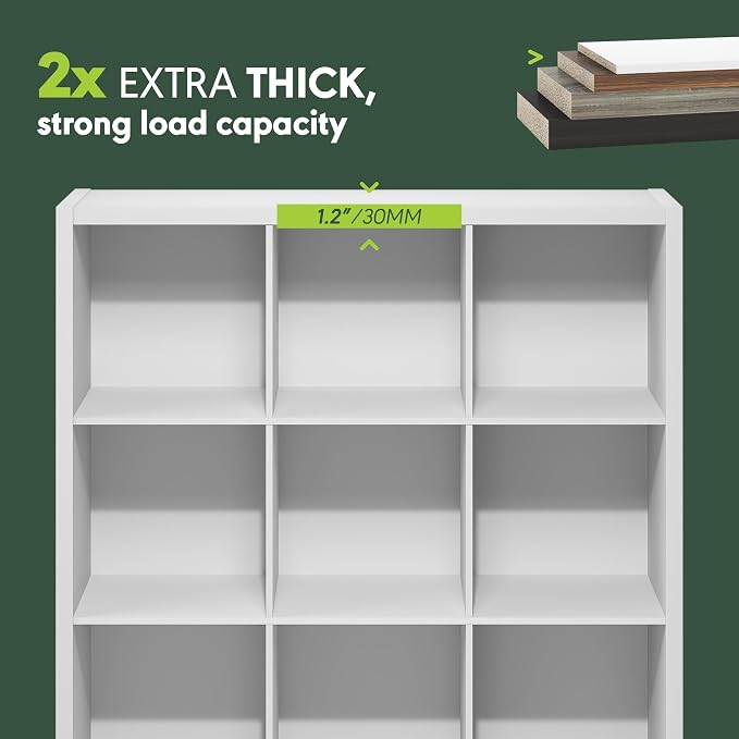 Furinno Cubic 9-Cube Closet Organizers and Storage, Closet Organizer, White | Open Shelf Closet Storage, Closed Back, Extra Thick Frame, for Wardrobe, Bedroom, Living Room