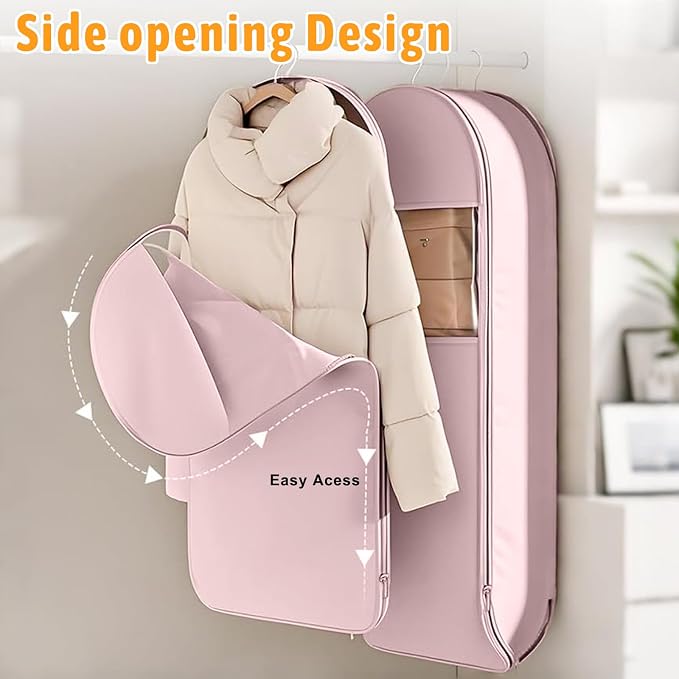 Space Saving Hanging Garment Bag with Self Compression Zipper,Space Saving Hanging Protector for Down Coat, Transparent Visibility Space Savin gown Coat Compression Dust Cover for Closet Storage