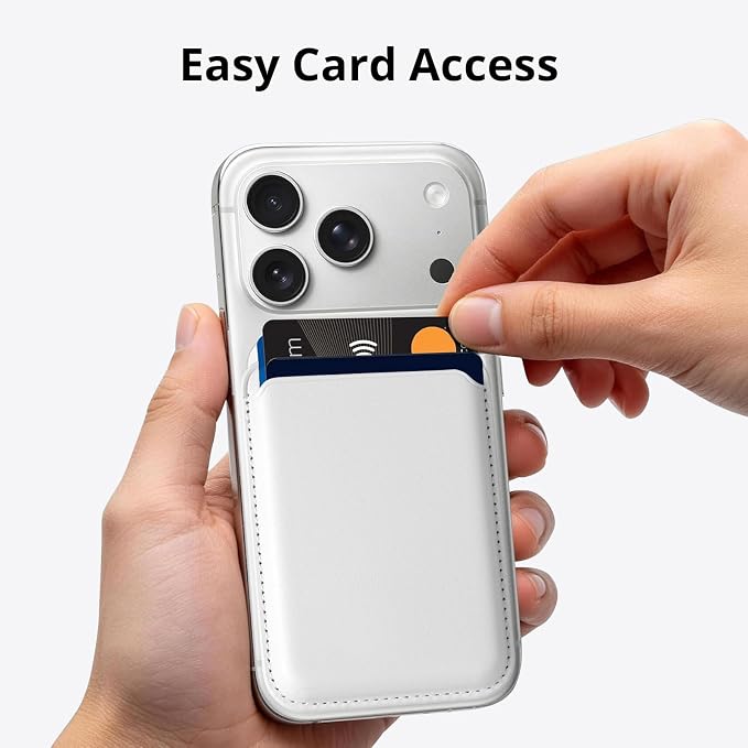 Magnetic Wallet Phone Card Holder for Phone Case with Mag-Safe, Stronger Magnetic RFID Leather Phone Wallet Stick on Series of iPhone 17/16/15/14/13/12 and Pro/Promax, Pearl White