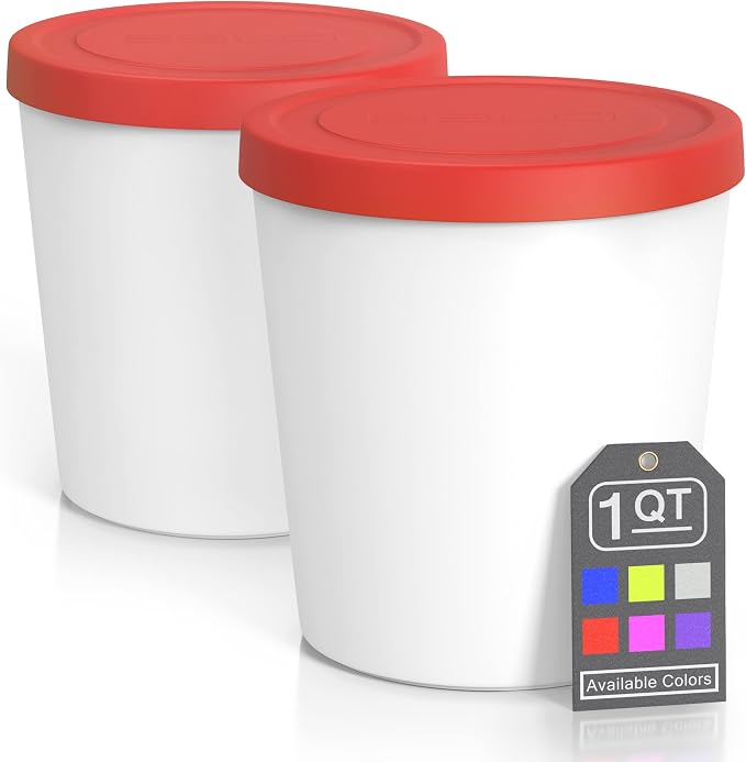 BALCI - Premium Ice Cream Containers (2 Pack - 1 Quart Each) Perfect Freezer Storage Tubs with Lids for Ice Cream, Sorbet and Gelato! - Red