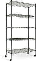 HealSmart Heavy Duty 5-Shelf Storage Shelving Unit, 1250lbs Loading Capacity, 29.92" D x 13.98" W x 62.99" H Adjustable Steel Organizer Wire Rack, Black