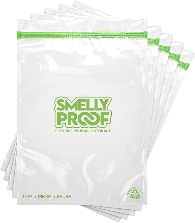 Smelly Proof Reusable Food Storage Bags, Reusable Freezer Bags, Made in USA, Dishwasher-Safe, BPA FREE, NO PEVA, Clear FLAT 2-Gallon 12” x 16”, 50-Pack