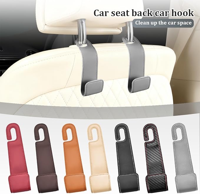 Osilly 2PCS Car Seat Headrest Hook, Leather Stylish Vehicle Backseat Hanger Organizer for Purse Handbag Umbrella, Automotive Seat Back Hanging Storage Holder Hook, Universal for Vehicles (Gray)