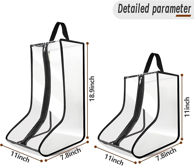 CiBiZi 4Pack Black Boot Bags Organizer for Travel Waterproof Cowboy Boots Bag Portable Shoe Travel Bag for Women Hangable Ski Boot Bag Dust-free Tall Boot Storage Bag (Clear Large)