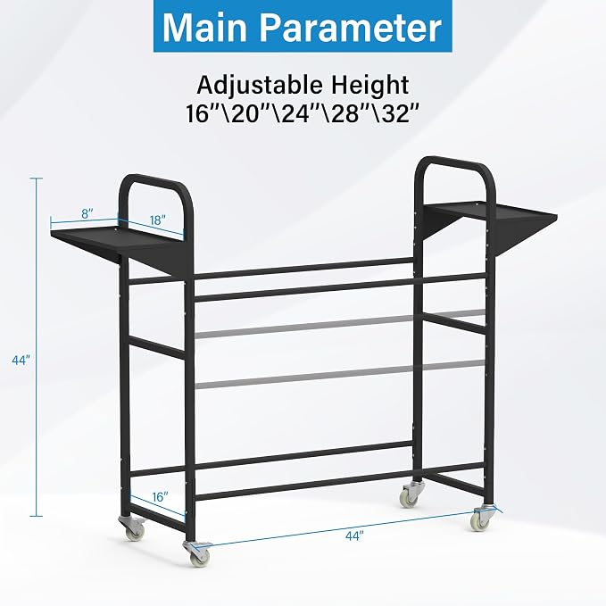 Tire Storage Rack 44" x 44" x 18" with Anti-Dust Cover | Rolling Adjustable Black Alloy Steel Tire Rack for Garage with 4 Swivel Casters & 2 Storage Shelves