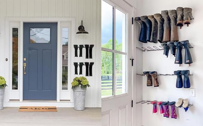 Boot Rack, 4 Pair Wader Hangers Wall Mount Shoe Rack - Sturdy Heavy Duty Boots Storage Organizer Tall Boots - Rust Resistant Cowboy Boot Hangers Holder for Entryway, Garage, Closet, Indoor, Outdoor