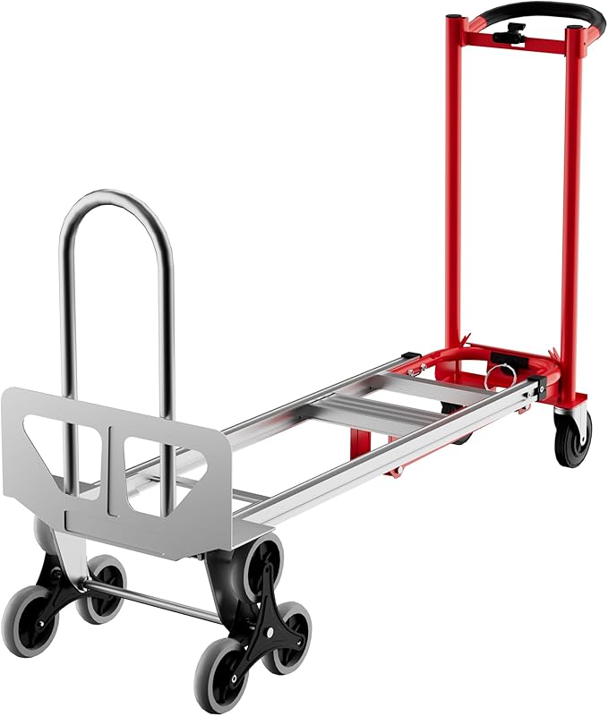 3-in-1 Convertible Hand Truck - 800 Lbs Heavy Duty Multi-Functional Aluminum Moving Dolly with Stair-Climbing Wheels - Folding Platform Cart & Utility Trolley for Home, Warehouse, Office