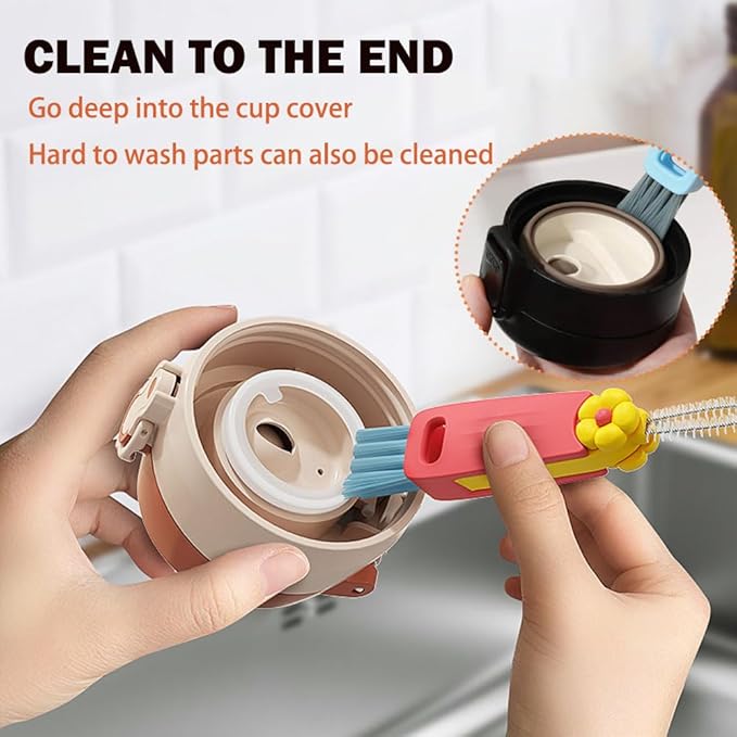 3 in 1 Cup Lid Cleaning Brush, Crevice Cleaning Brush for Bottle Gap Tight Spaces Cup, 3 in 1 Multifunctional Cleaning Brush Lid Cleaner Brush, Portable Cup Lid Cleaner with Brush for Home Kitchen