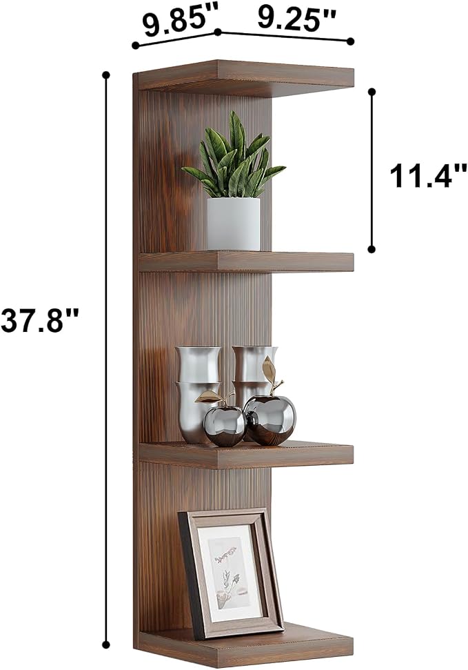 LitaEther 4 Tiered Wood Wall Shelf Units,Lack Floating Shelves,Rustic Bookshelf for Home, Bedroom, Living Room