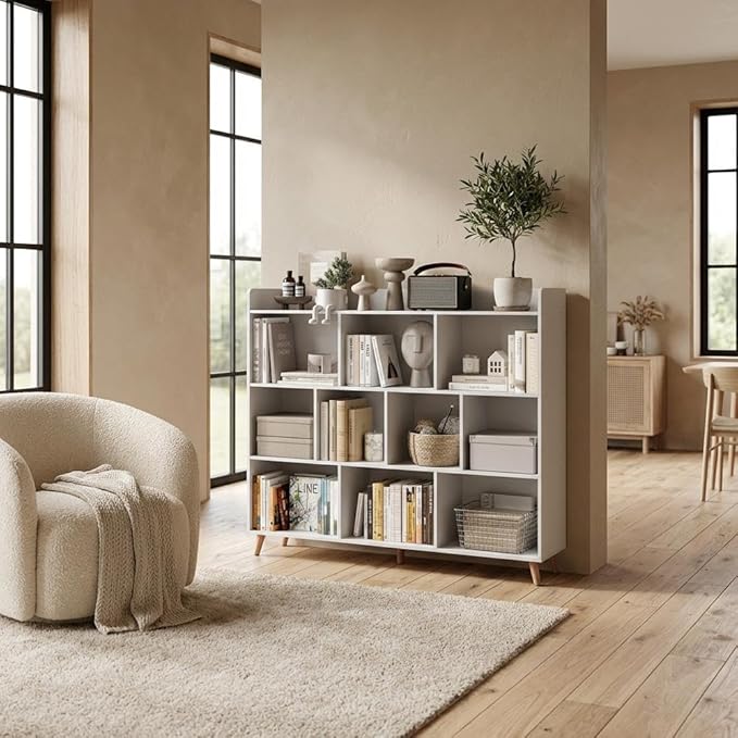 Furnifact White Bookcase with Sleek Engineered Wood Construction, Modern Design, Sturdy Shelving for Ample Storage, Ideal for Home or Office Organization