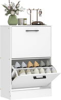 HOMCOM Shoe Cabinet with 2 Flip Drawers, up to 12 Pairs, White | Narrow Storage Cabinet, Adjustable Dividers, Entryway Shoe Storage Unit, for Hallway