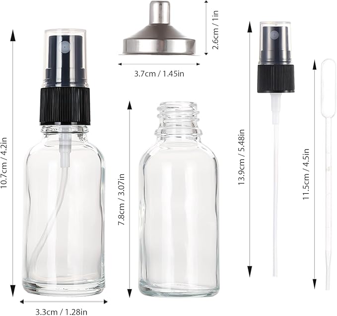 1 oz Glass Spray Bottles,Small Empty Fine Mist Refillable Travel Spray Bottle for Cleaning,Perfume,Aromatherapy,Cosmetic Sprays,Hair,Essential Oils with Fine Mist Dispenser（3 Pack）