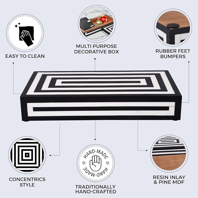 Handicrafts Home Large Decorative Storage Box 12x6– Coffee Table Organizer Box, Modern Home Décor Accent, Keepsake Memory Box, Jewelry Storage Box, Boho Decorative Box with Lid for Shelf, Mantle Decor