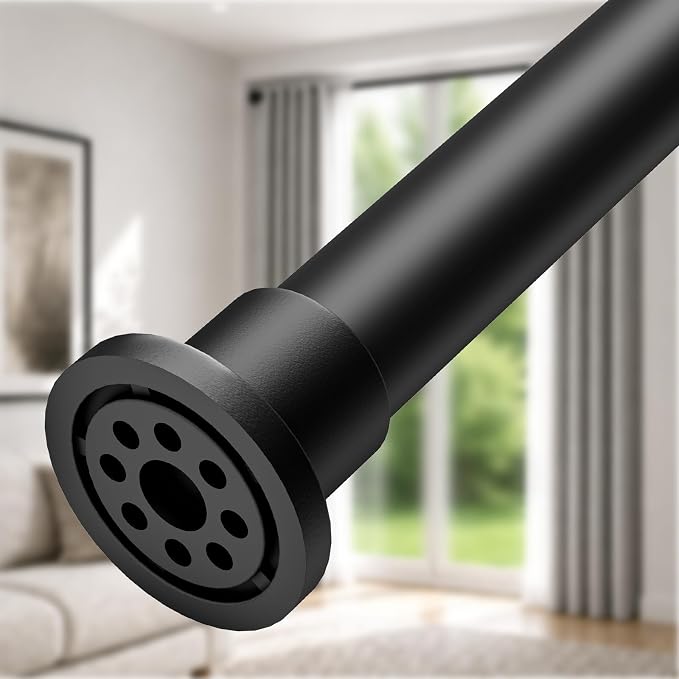 ALLZONE Tension Curtain Rod for Windows, 123 to 160 Inch, Heavy Duty Extra Long Curtain Rods, Non-Slip Bathroom Shower Tension Rod, Renter Friendly, Adjustable, Spring Loaded, Black