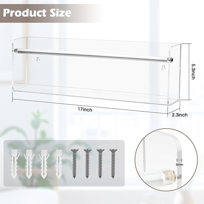2 Pack Acrylic Magazine Holder,17 Inch Clear Wall Book Shelves | With Mounting Kit,easy installation,for school display areas,kids rooms,residential living spaces,commercial office decor