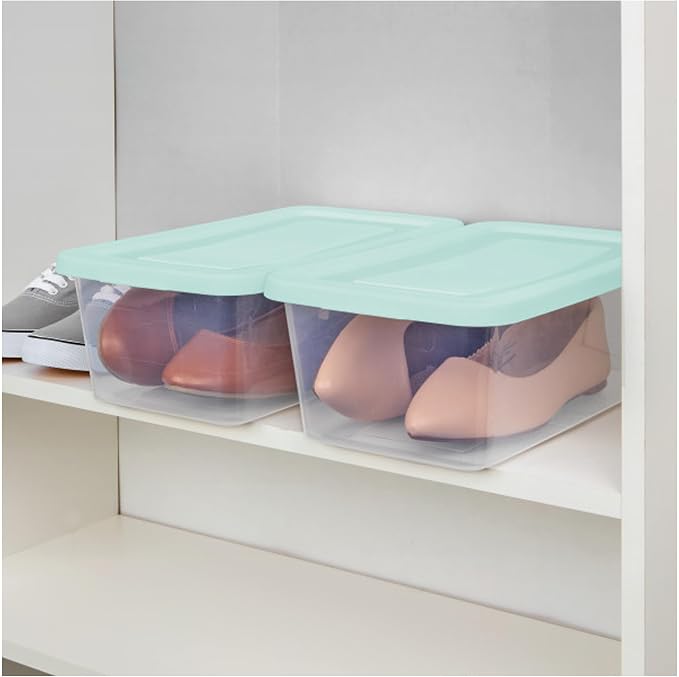 Sterilite Set of 5 Storage Boxes, Clear Plastic Stackable Containers, Lightweight Home Organizers with Snap Lids, 6 Quart, Mindful Mint